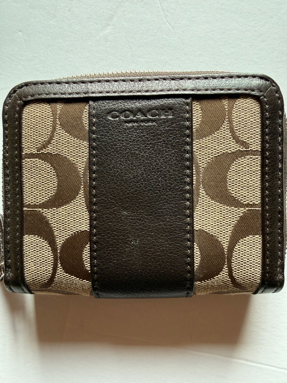 Coach Brown Signature 'C' Compact Zip Wallet